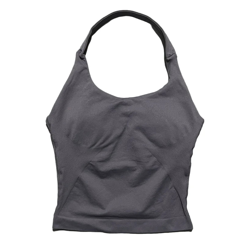 Gym Sports Top Women Seamless Yoga Tank Longline Strappy Top Open Back Bra Sportswear Gym Clothing Running Workout Halter