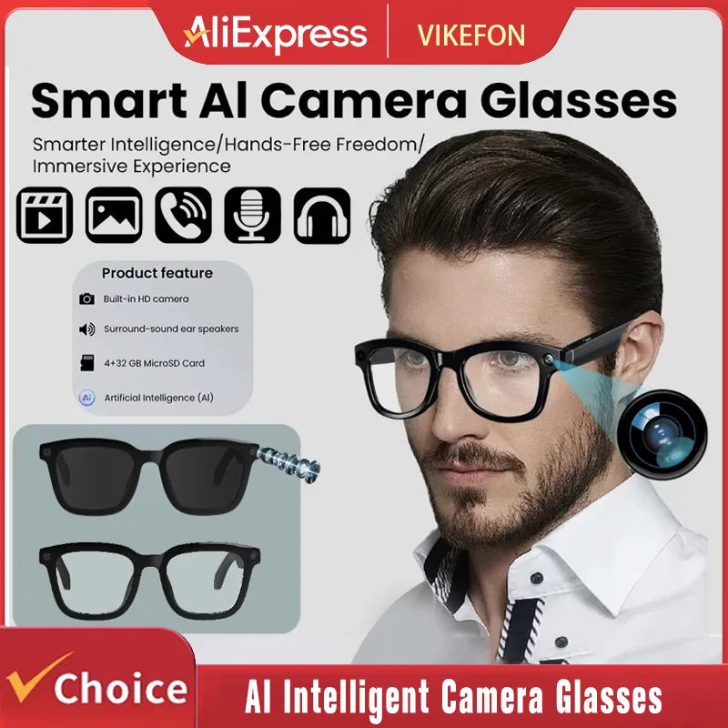 M02 AI Smart Glasses 8MP Camera Video Recording 100+Languages Translation Sunglasses Bluetooth Call Music Play with Charging Box