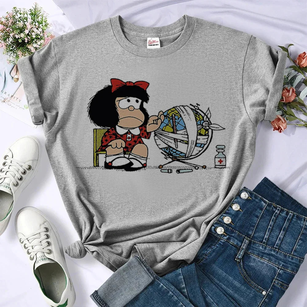 Mafalda t shirt women women Colorful streetwear graphic 2000s tshirt Vintage University women 2000s anime Y2k