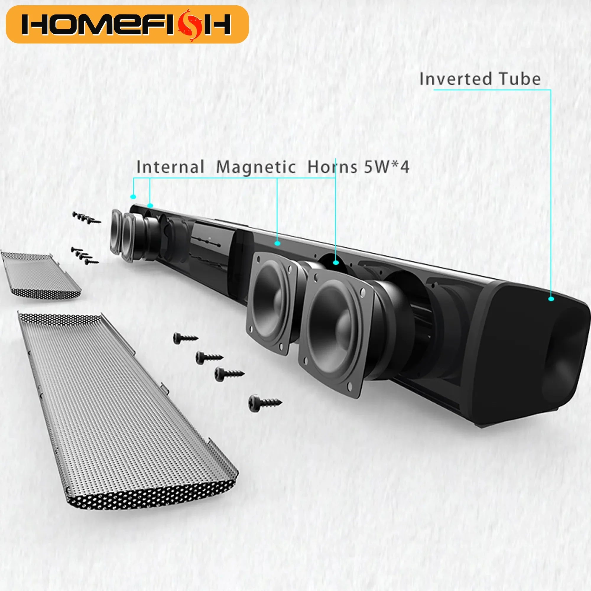 HOMEFISH BS-28B Soundbar 20W Bluetooth Speaker for TV Home Theater RCA/USB/TF/AUX Input Remote Control Sound Bar for PC Phone Tv