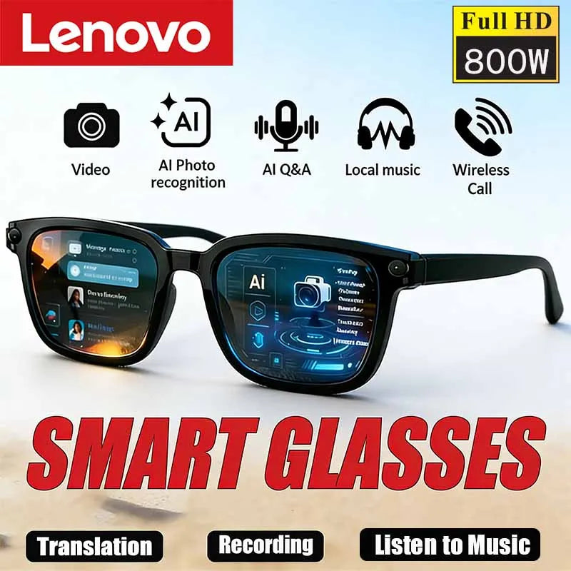Lenovo AI Smart Glasses AI Translation 8MP HD Camera 4K Shooting Image Conversation Recording Listening To Music Smart Glasses