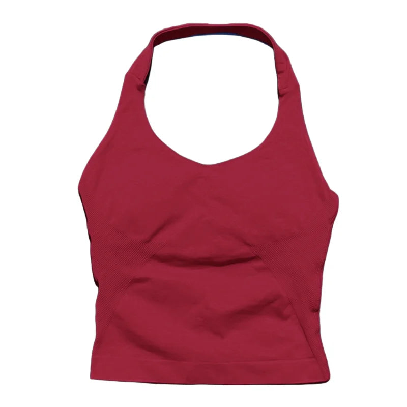 Gym Sports Top Women Seamless Yoga Tank Longline Strappy Top Open Back Bra Sportswear Gym Clothing Running Workout Halter