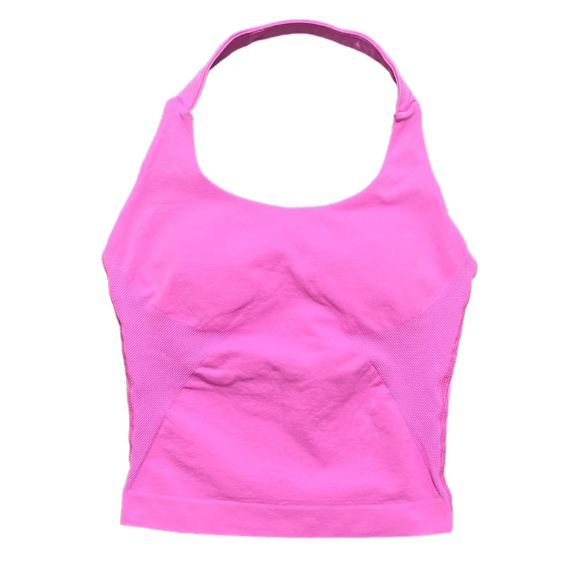 Gym Sports Top Women Seamless Yoga Tank Longline Strappy Top Open Back Bra Sportswear Gym Clothing Running Workout Halter