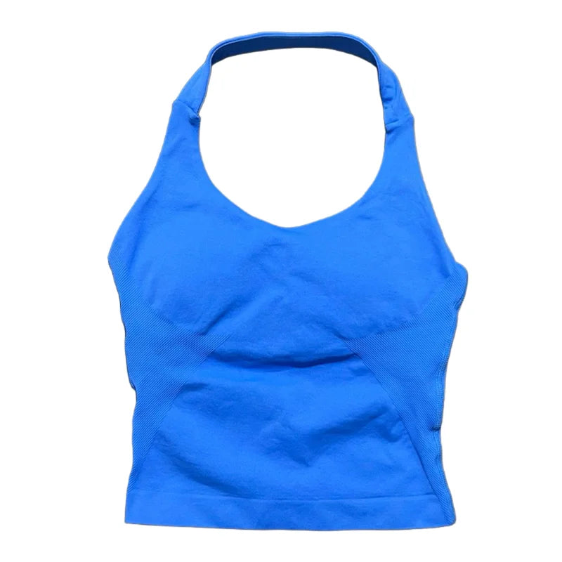Gym Sports Top Women Seamless Yoga Tank Longline Strappy Top Open Back Bra Sportswear Gym Clothing Running Workout Halter