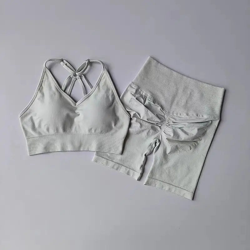 Women's High Waist Yoga Sets Workout Gym Clothing 2 Pcs Sports Suits Fitness Sets Tracksuit Sportswear Shorts Sets