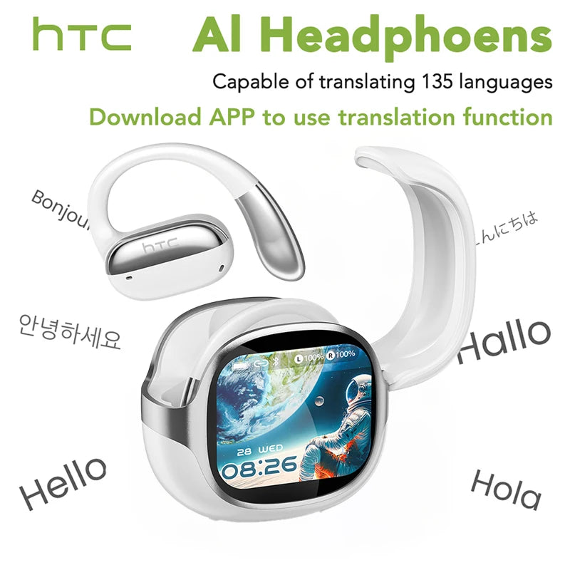 HTC Bluetooth Headset Surround Sound Hi-Fi Stereo Comfort Fit Lightweight Open Ear for Sport Running Wireless Earbuds NE58
