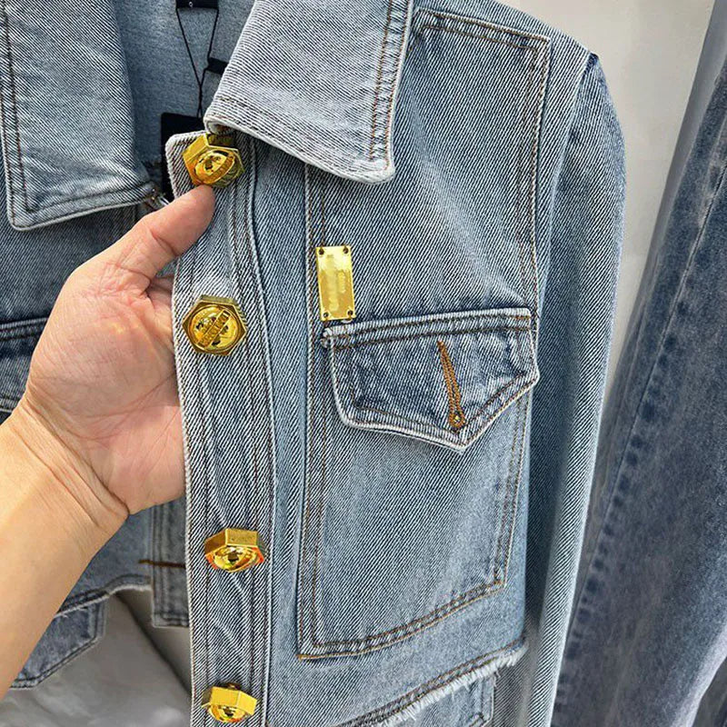 New Denim Jacket For Women Slim Single Breasted Long Sleeve Short Outerwear Coat Denim Jacket Women Coat Coats