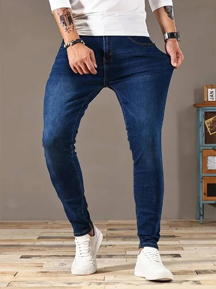 2025 Men Classic Advanced Pencil Jeans Homme Man Soft Stretch Black Biker Masculino Denim Slim Fit Casual Trousers Solid Pant