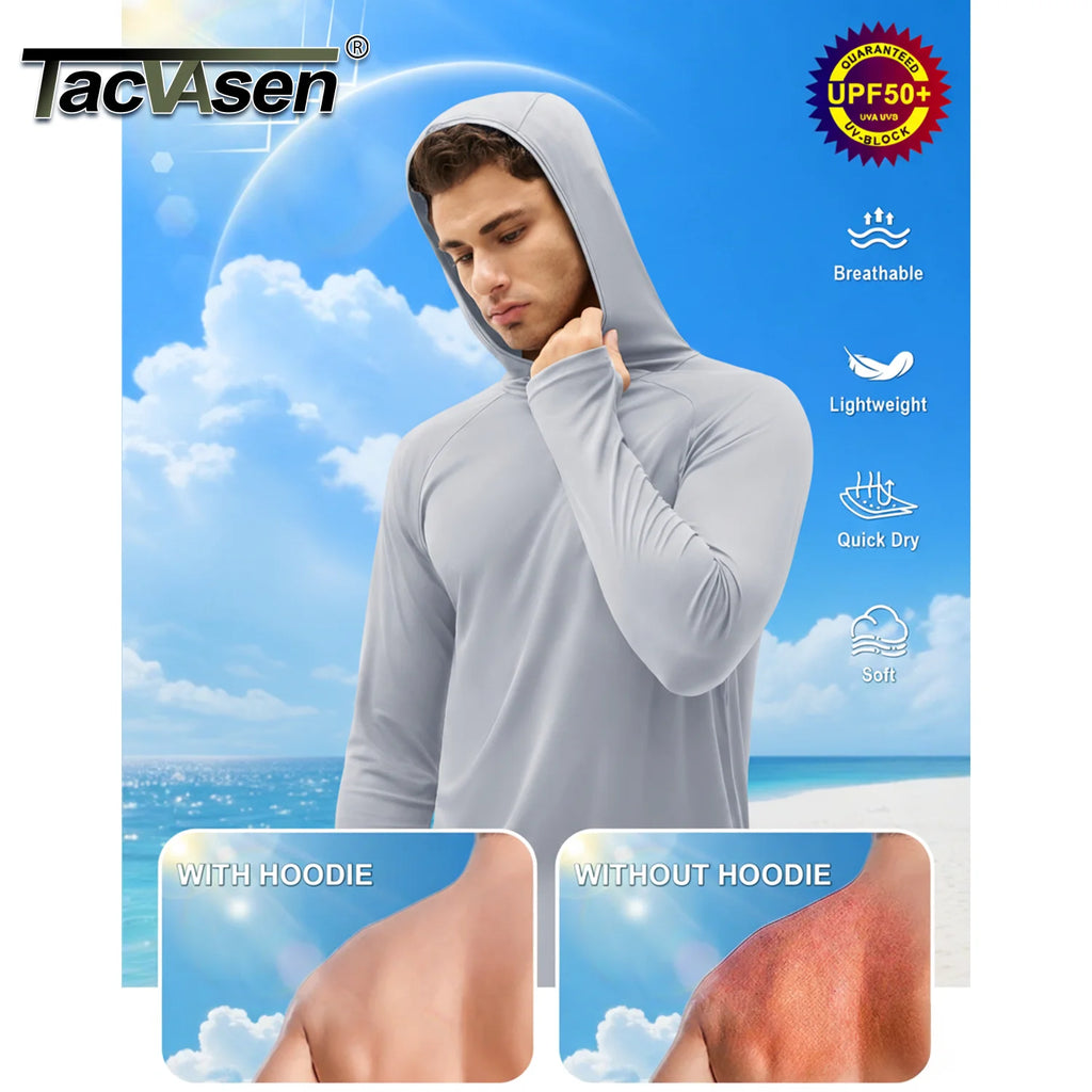 TACVASEN UPF 50+ Hooded T-Shirts Mens Quick Dry UV Block Sun Shirts Lightweight Hoodie Shirt Running Fishing Performance Tops