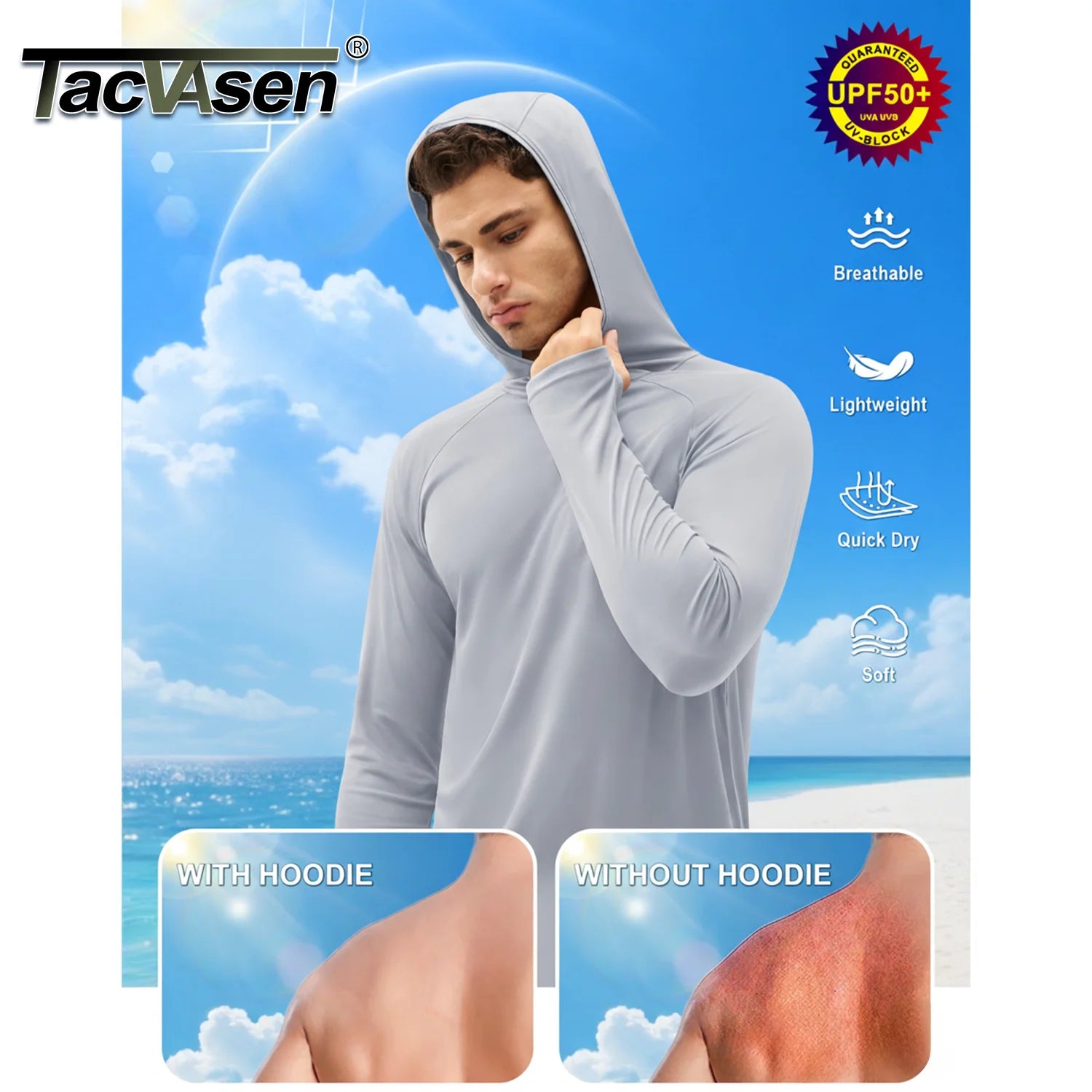 TACVASEN UPF 50+ Hooded T-Shirts Mens Quick Dry UV Block Sun Shirts Lightweight Hoodie Shirt Running Fishing Performance Tops