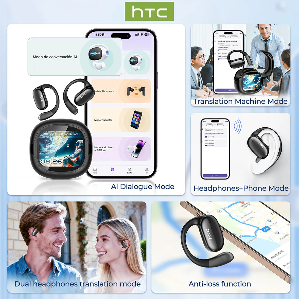 HTC Bluetooth Headset Surround Sound Hi-Fi Stereo Comfort Fit Lightweight Open Ear for Sport Running Wireless Earbuds NE58