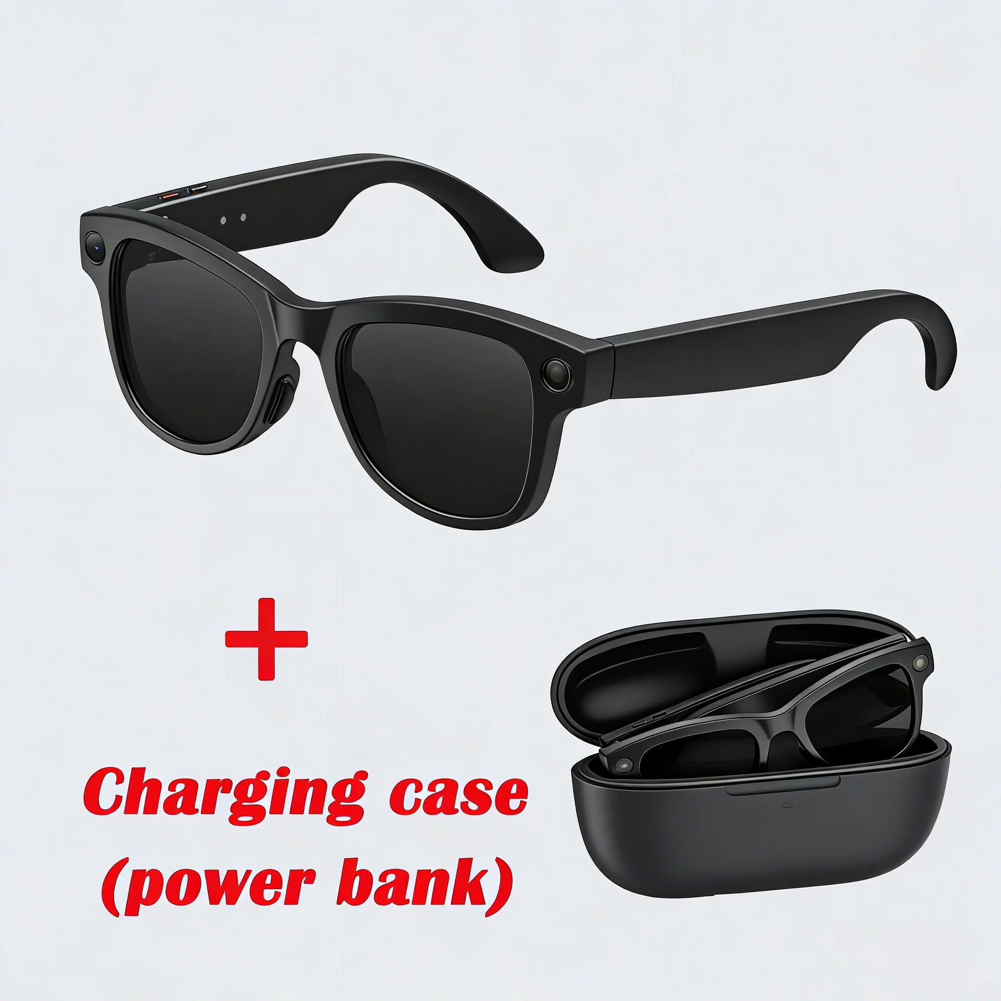 M02 AI Smart Glasses 8MP Camera Video Recording 100+Languages Translation Sunglasses Bluetooth Call Music Play with Charging Box