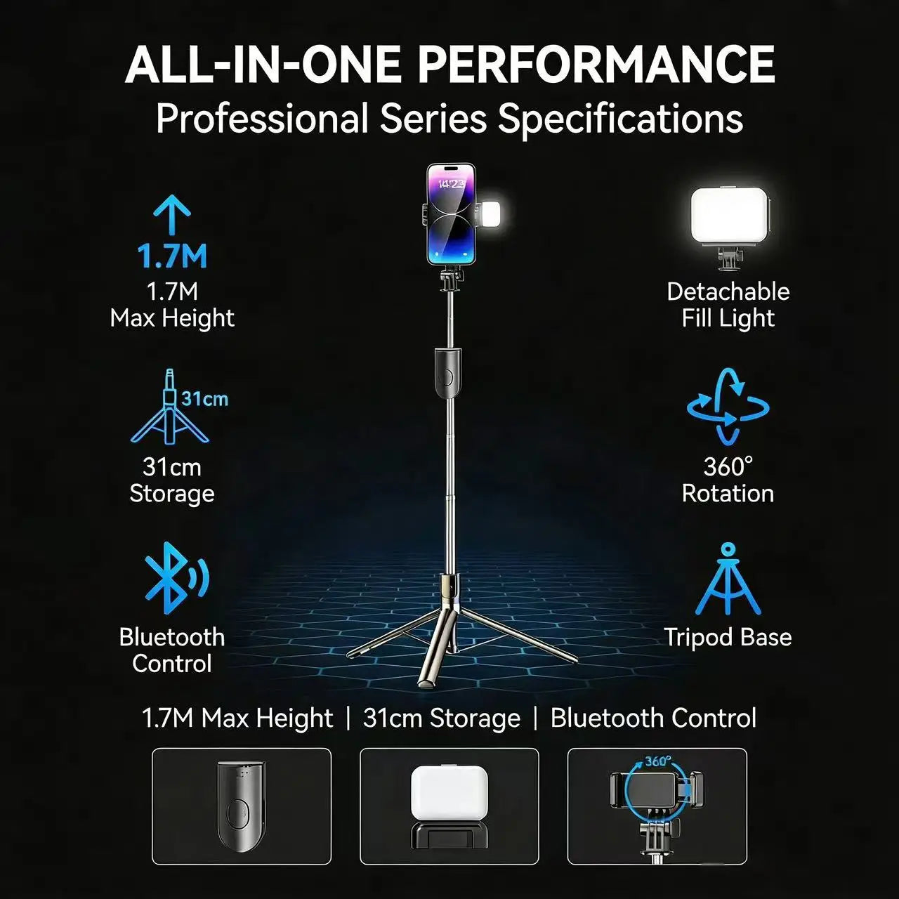 Mobile Phone Tripod Selfie Stick Lightweight Aluminum Alloy Tripod with Flexible Legs 360° Rotation Head for Photography Video R