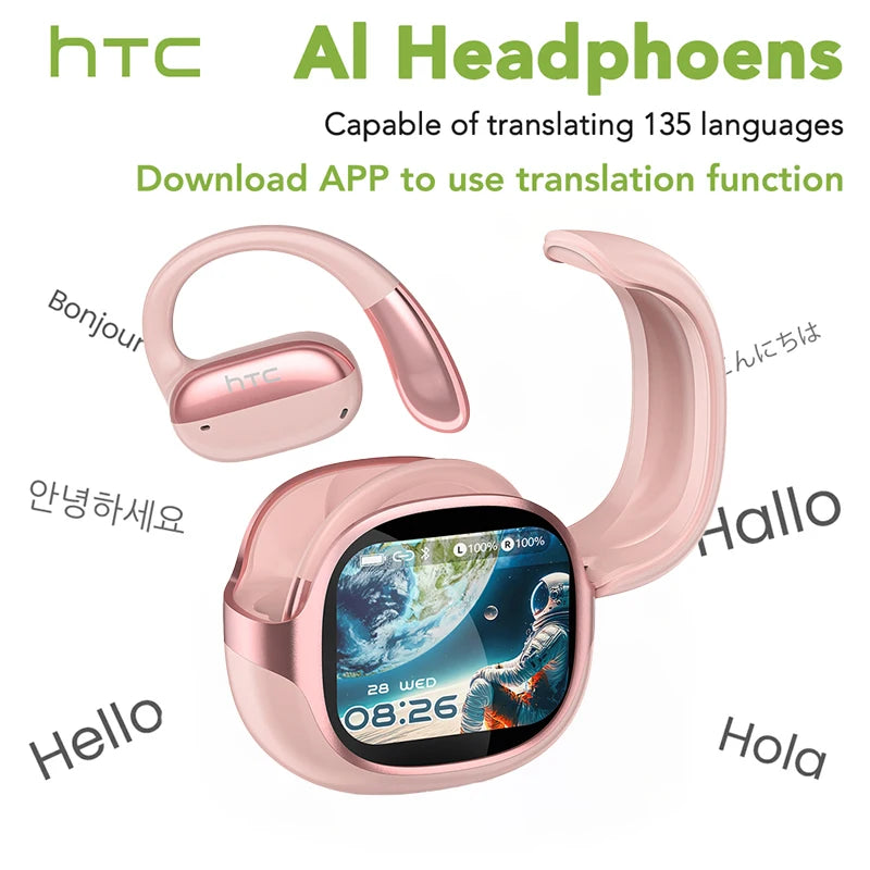 HTC Bluetooth Headset Surround Sound Hi-Fi Stereo Comfort Fit Lightweight Open Ear for Sport Running Wireless Earbuds NE58