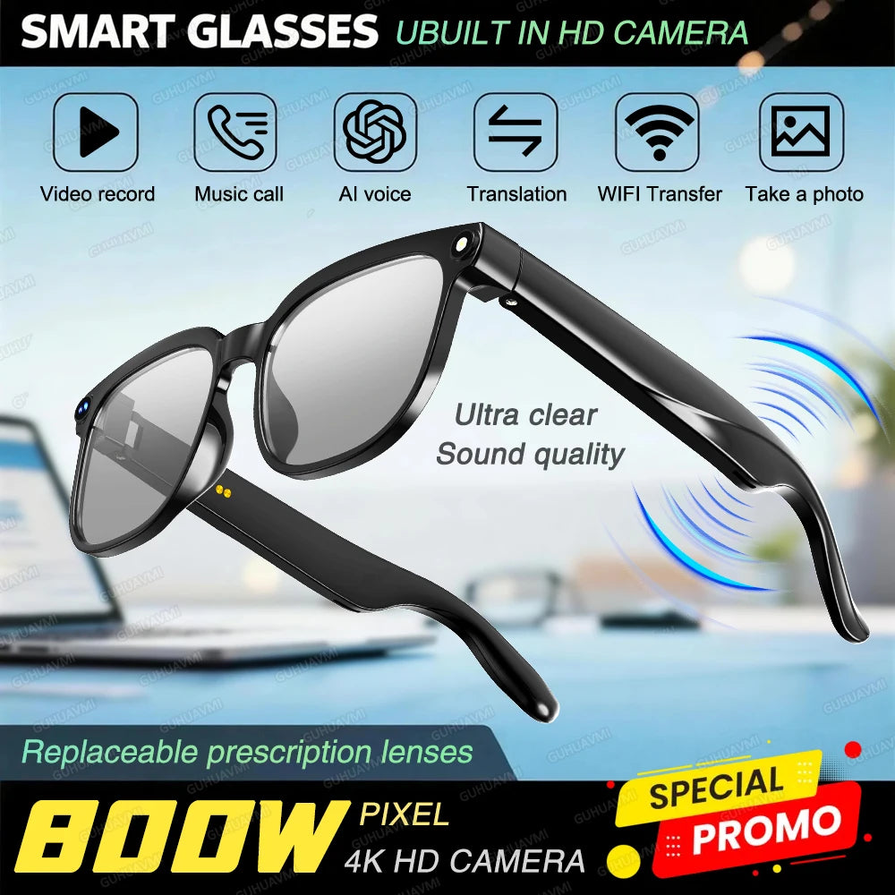 New 800W HD Camera AI Smart Glasses Men 100+ Languages Translation Glasses 1080P Video Record Music Player Call Sunglasses Woman