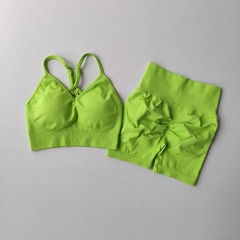 Women's High Waist Yoga Sets Workout Gym Clothing 2 Pcs Sports Suits Fitness Sets Tracksuit Sportswear Shorts Sets