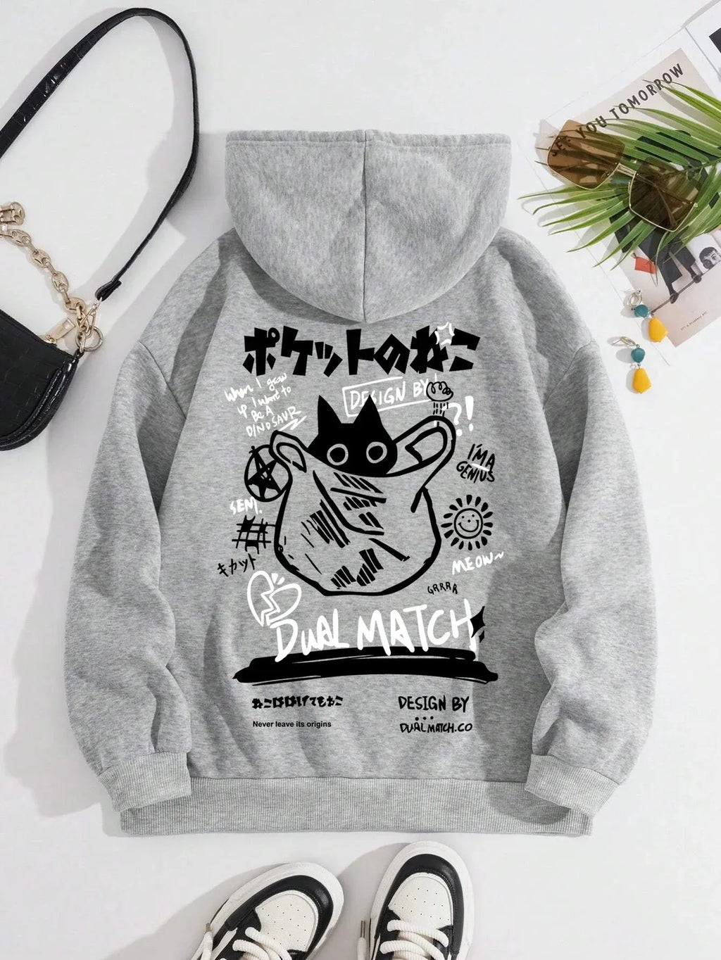 Japan Style Black Cat Hoodie Men Women Outdoor Street Casual Fashion Sport Cartoon Longsleeve Adult Autumn Winter Sweatshirt Top