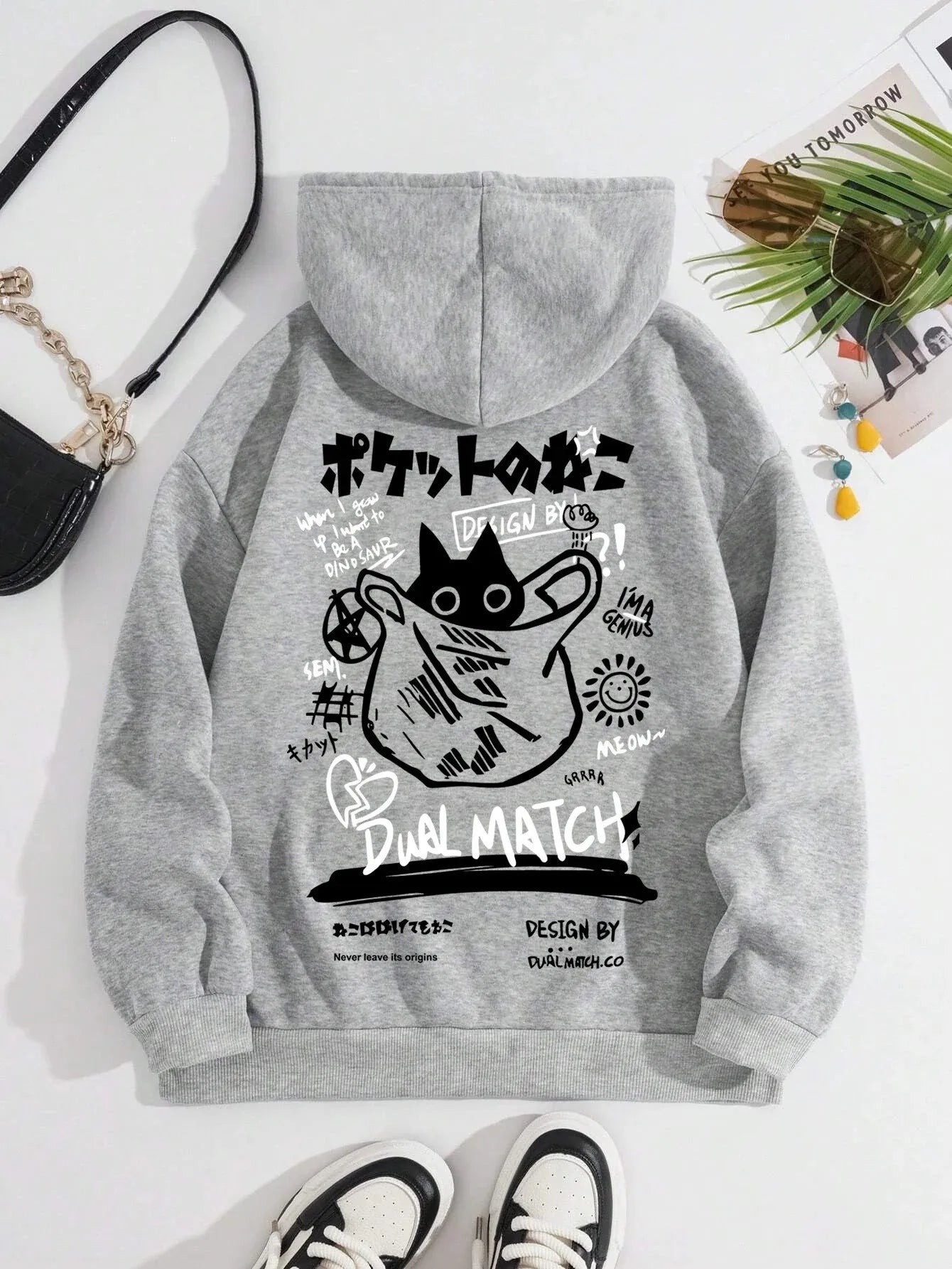 Japan Style Black Cat Hoodie Men Women Outdoor Street Casual Fashion Sport Cartoon Longsleeve Adult Autumn Winter Sweatshirt Top