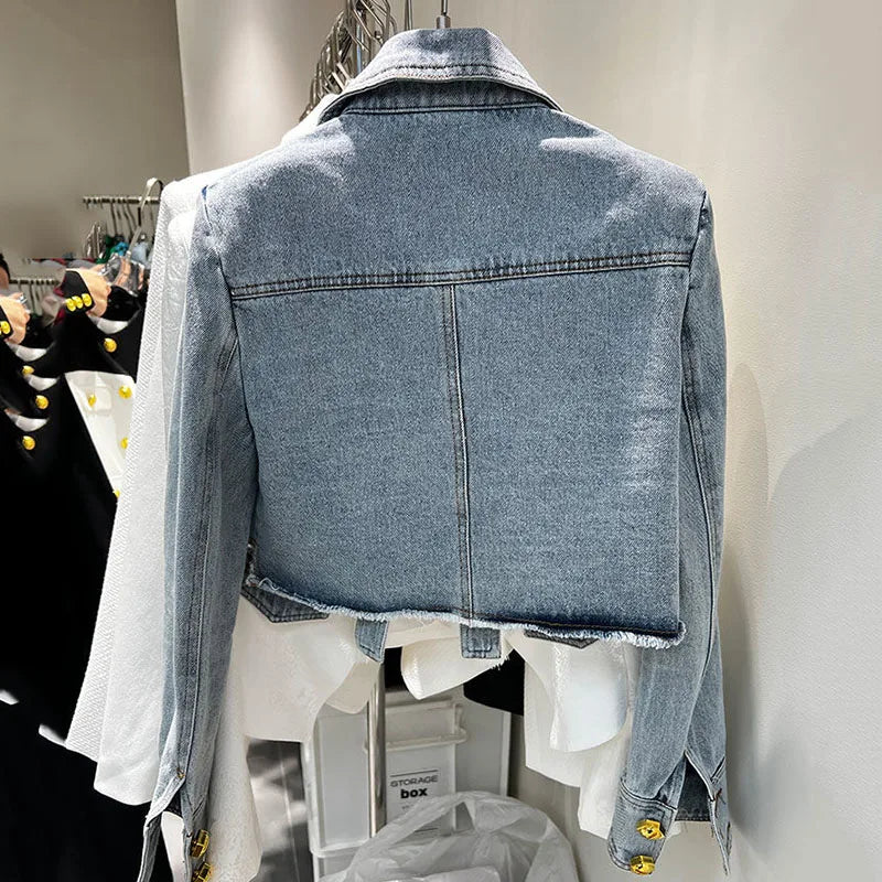 New Denim Jacket For Women Slim Single Breasted Long Sleeve Short Outerwear Coat Denim Jacket Women Coat Coats