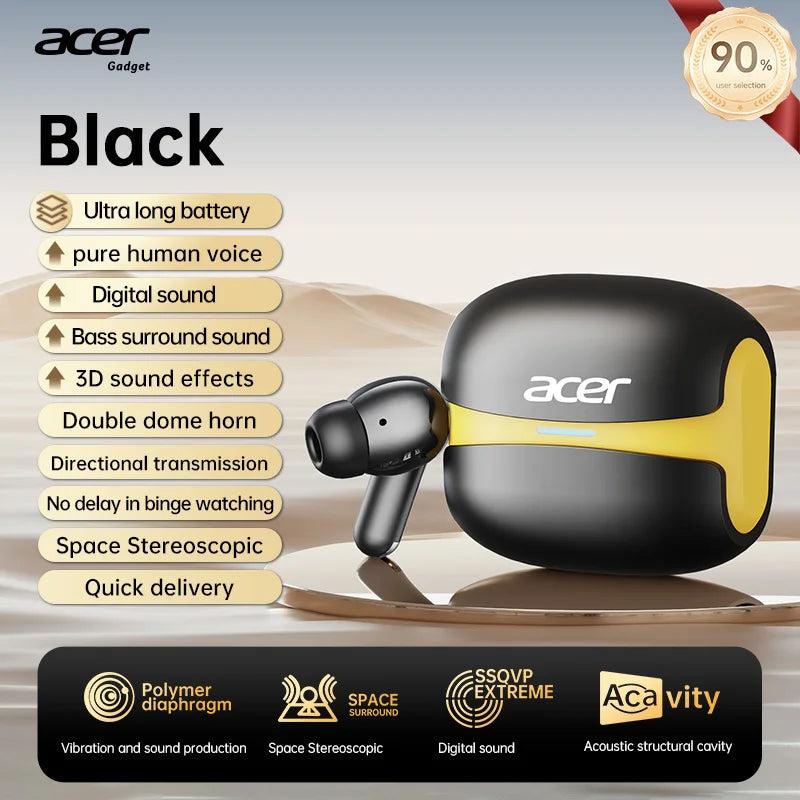 Acer Ohr548 Wireless Bluetooth Headphones with In-Ear Design, Anc Call Noise Reduction, Charging Case, Stereo Sound Effect, Low Latency for Gaming, Comfortable Fit for Sports, Running, and Fitness