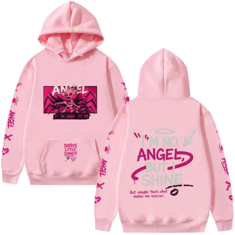 Angel Dust Hoodie Hazbin Hotel Graphic Anime Pullovers Fleece Warm Demoncore Streetwear Cute Edgy Oversized Y2k Male Clothing