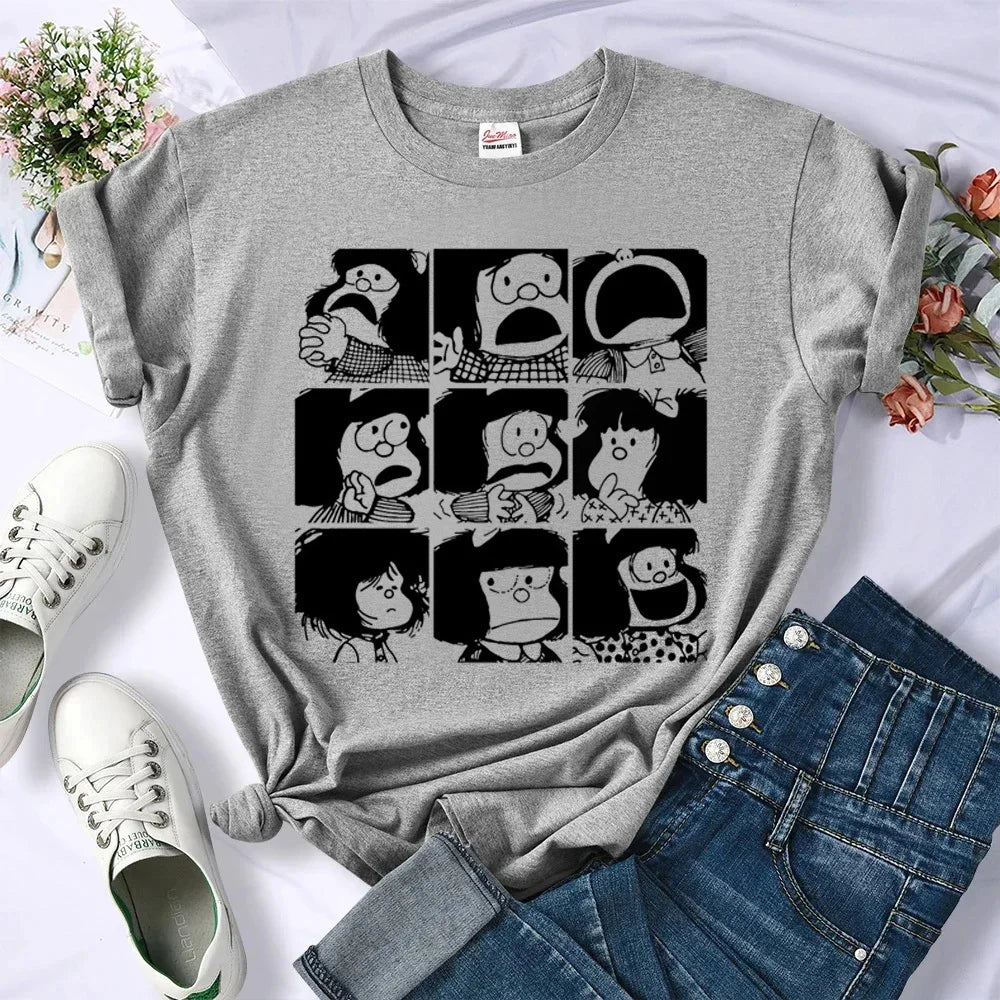 Mafalda t shirt women women Colorful streetwear graphic 2000s tshirt Vintage University women 2000s anime Y2k