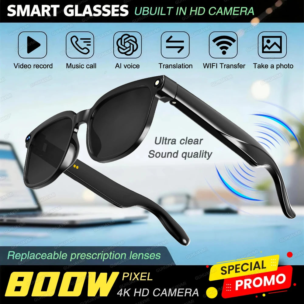 New 800W HD Camera AI Smart Glasses Men 100+ Languages Translation Glasses 1080P Video Record Music Player Call Sunglasses Woman