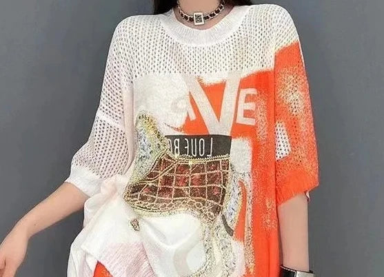 Shorts Suit Female Summer New Cartoon Rhinestone Printing Fashion Loose Round Neck Short Sleeve Top and Shorts Two-Piece Set