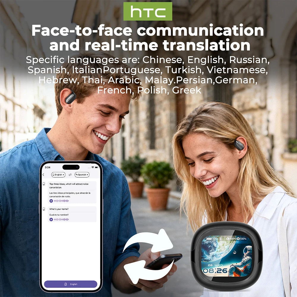 HTC Bluetooth Headset Surround Sound Hi-Fi Stereo Comfort Fit Lightweight Open Ear for Sport Running Wireless Earbuds NE58