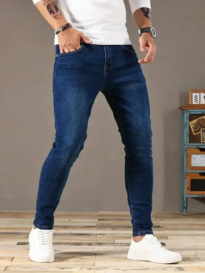 2025 Men Classic Advanced Pencil Jeans Homme Man Soft Stretch Black Biker Masculino Denim Slim Fit Casual Trousers Solid Pant