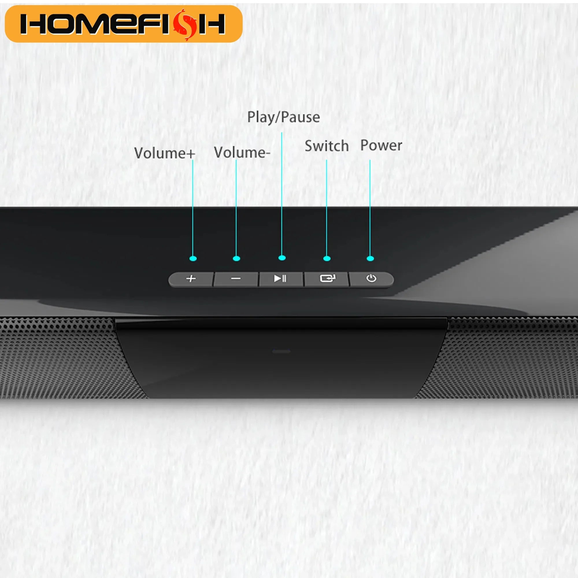 HOMEFISH BS-28B Soundbar 20W Bluetooth Speaker for TV Home Theater RCA/USB/TF/AUX Input Remote Control Sound Bar for PC Phone Tv