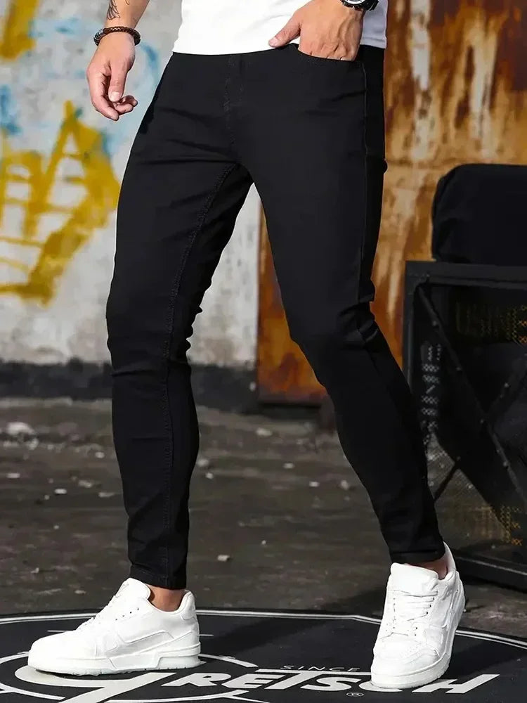 2025 Men Classic Advanced Pencil Jeans Homme Man Soft Stretch Black Biker Masculino Denim Slim Fit Casual Trousers Solid Pant