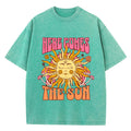 Oversize Women's Washed T-Shirt Cotton Here Comes The Sun Prints T Shirts Casual O-Neck Short Sleeve Tops Loose Women's Clothes
