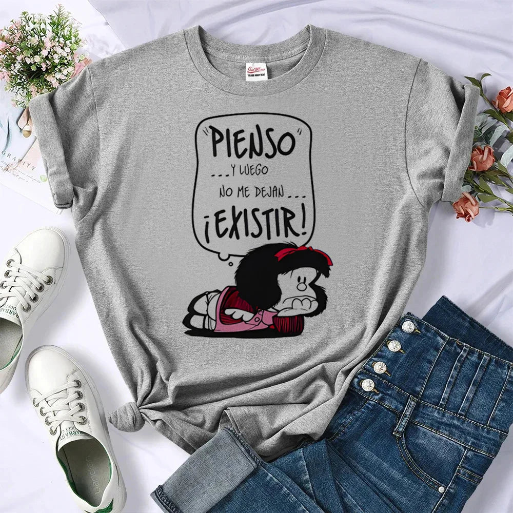 Mafalda t shirt women women Colorful streetwear graphic 2000s tshirt Vintage University women 2000s anime Y2k