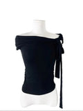 Korean Style Summer Tie Shoulder One-Shoulder Short Sleeve T-Shirt Top Slim Polka Dot  Skirt Casual High Waist A-Line Skirt