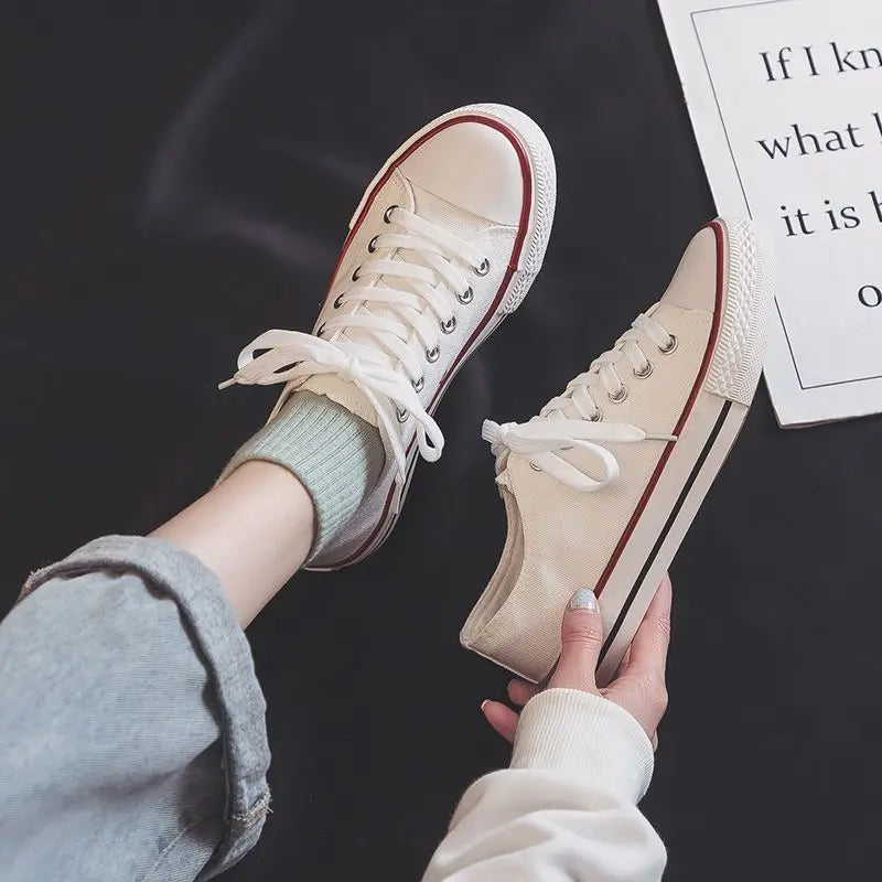 Canvas Shoes for Women Flat Whit Lace Up Spring Autumn Woman Footwear Original New in High Quality Trends 2025 Daily Routine 39