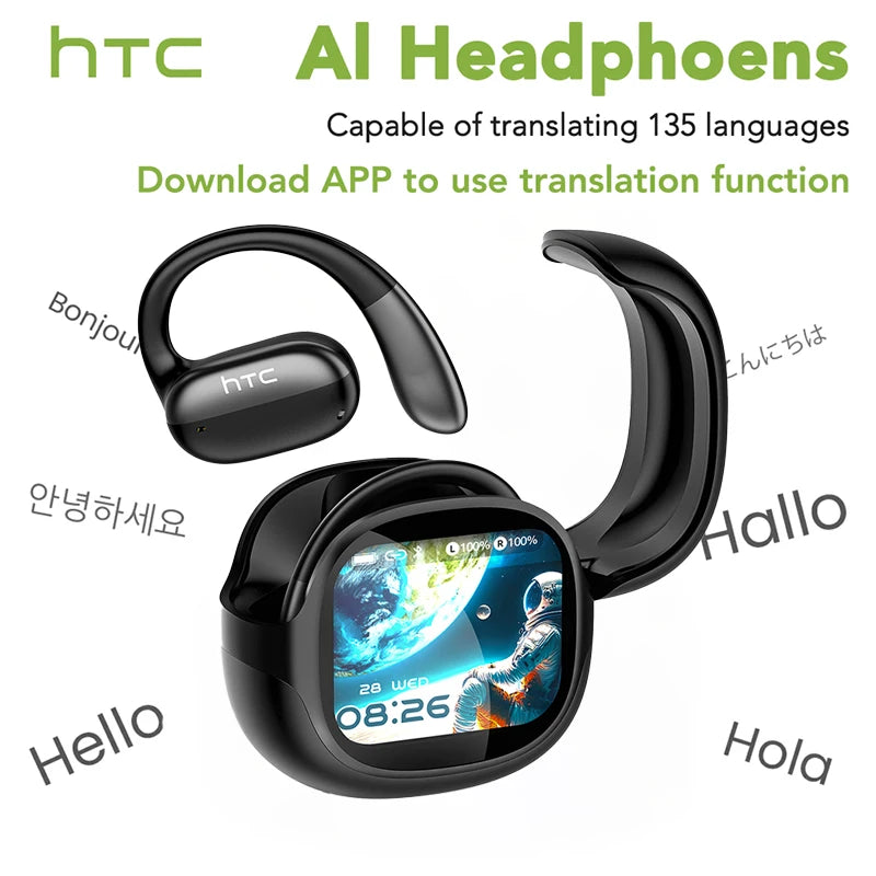 HTC Bluetooth Headset Surround Sound Hi-Fi Stereo Comfort Fit Lightweight Open Ear for Sport Running Wireless Earbuds NE58