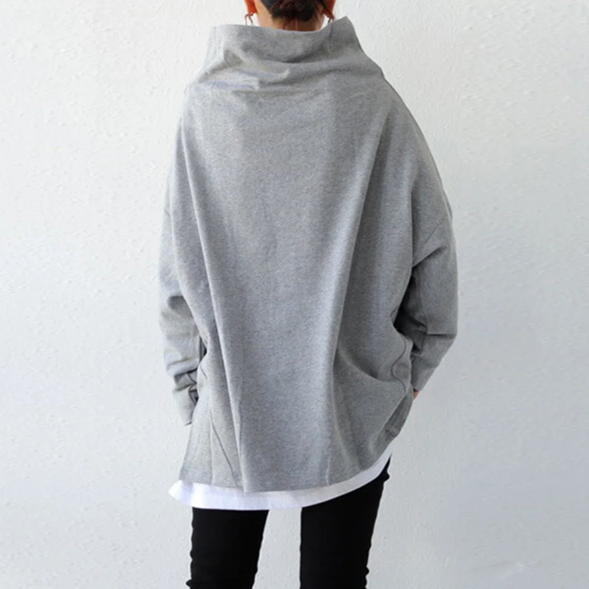 Women's Oversize Simple Tops 2025 New Fashion Casual Solid Color High-Neck Long Sleeve T-Shirt For Women