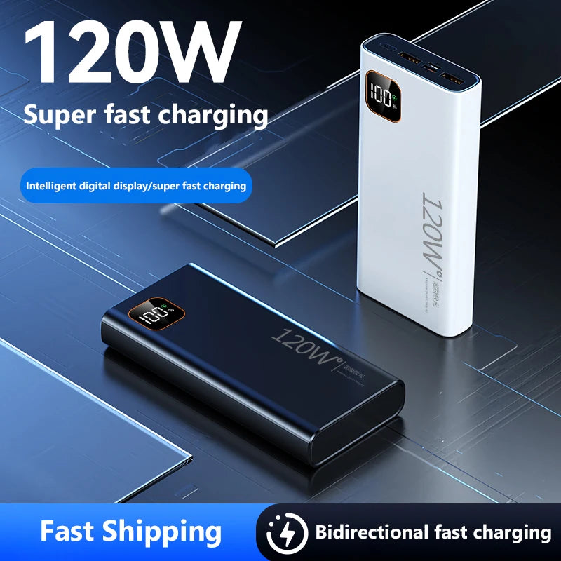 Lenovo 500000mAh Portable Power Bank 120W Super Fast Charging High Capacity External Battery Charger Powerbank For iPhone Huawei