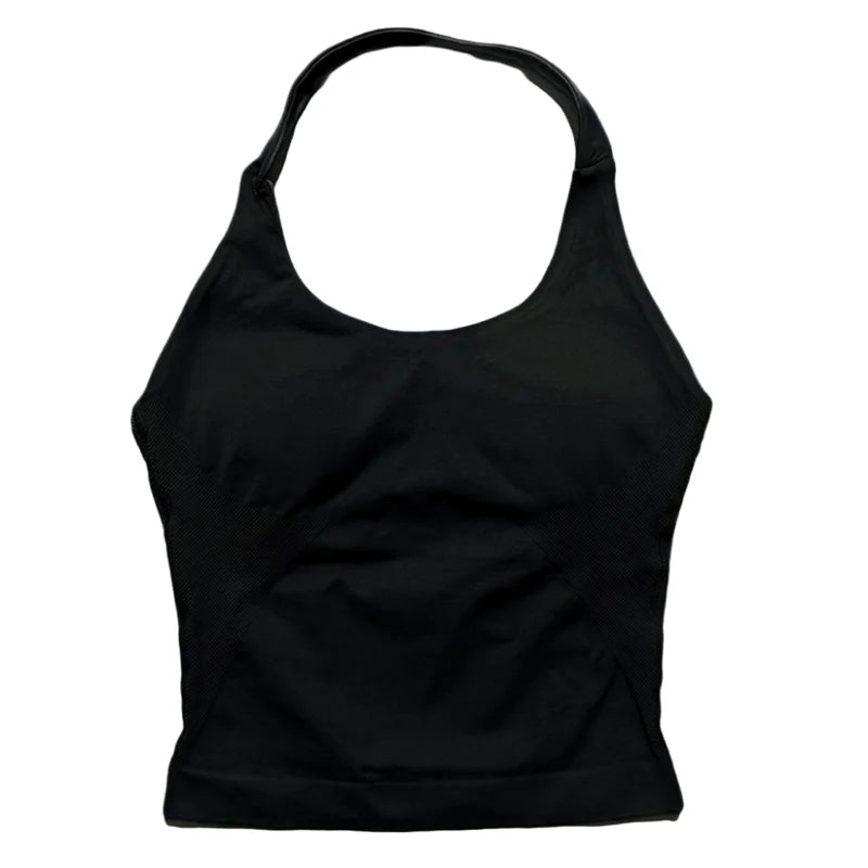 Gym Sports Top Women Seamless Yoga Tank Longline Strappy Top Open Back Bra Sportswear Gym Clothing Running Workout Halter