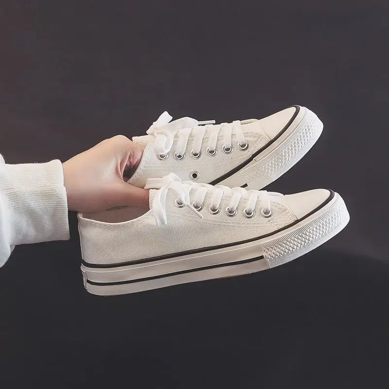 Canvas Shoes for Women Flat Whit Lace Up Spring Autumn Woman Footwear Original New in High Quality Trends 2025 Daily Routine 39