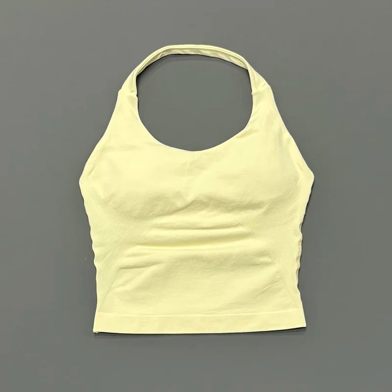 Gym Sports Top Women Seamless Yoga Tank Longline Strappy Top Open Back Bra Sportswear Gym Clothing Running Workout Halter