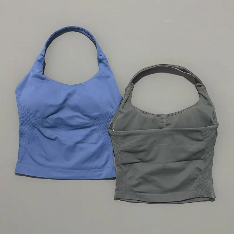 Gym Sports Top Women Seamless Yoga Tank Longline Strappy Top Open Back Bra Sportswear Gym Clothing Running Workout Halter