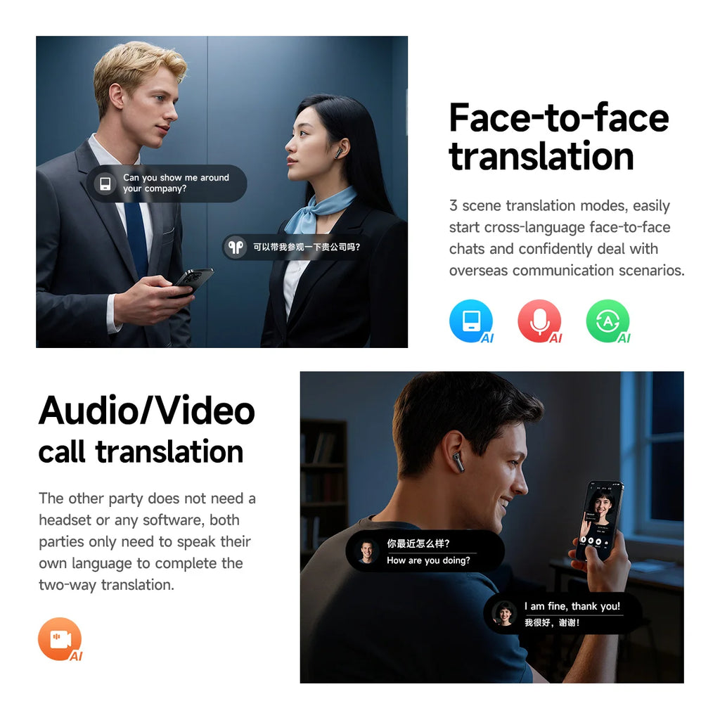 EQ27 OWS Open Ear Wireless Earbuds AI Smart Translator LCD Touch Control Bluetooth 5.3 Sports Headphones Waterproof Long Enduran