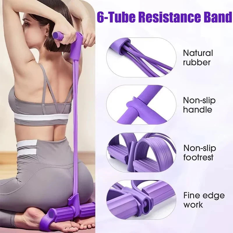6-Tube Resistance Band Multi Function Tension Rope Fitness Bands 6-Tube Elastic Yoga Pedal Puller For Sports Exercises At Gym