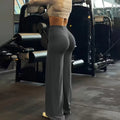 Gym Workout Wide Leg Leggings Women High Waist Tummy Control Loose Yoga Pants Woman Gray Hip Lifting Straight Sports Trousers