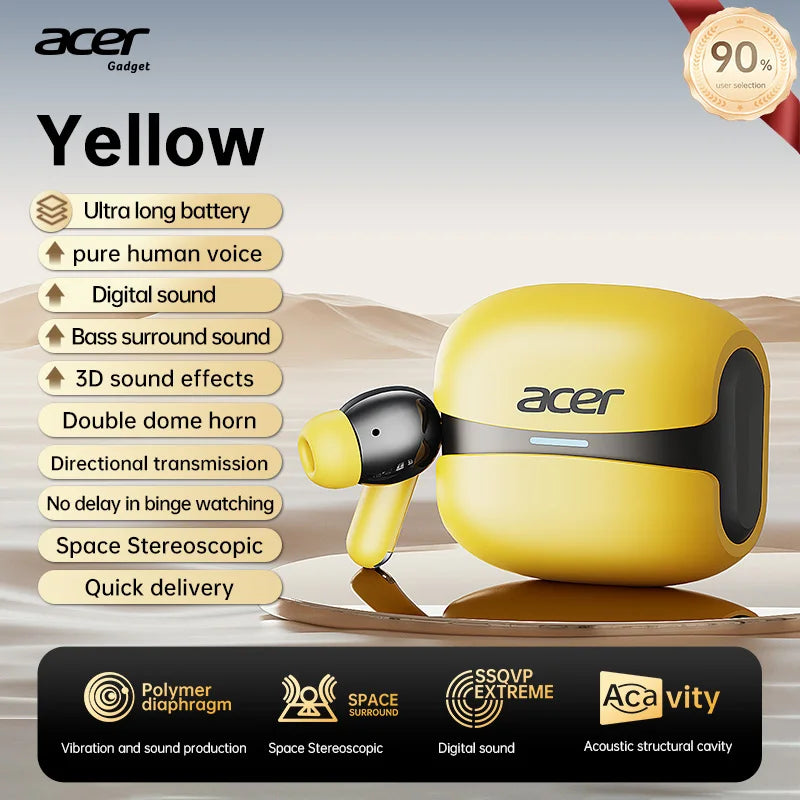 Acer Ohr548 Wireless Bluetooth Headphones with In-Ear Design, Anc Call Noise Reduction, Charging Case, Stereo Sound Effect, Low Latency for Gaming, Comfortable Fit for Sports, Running, and Fitness