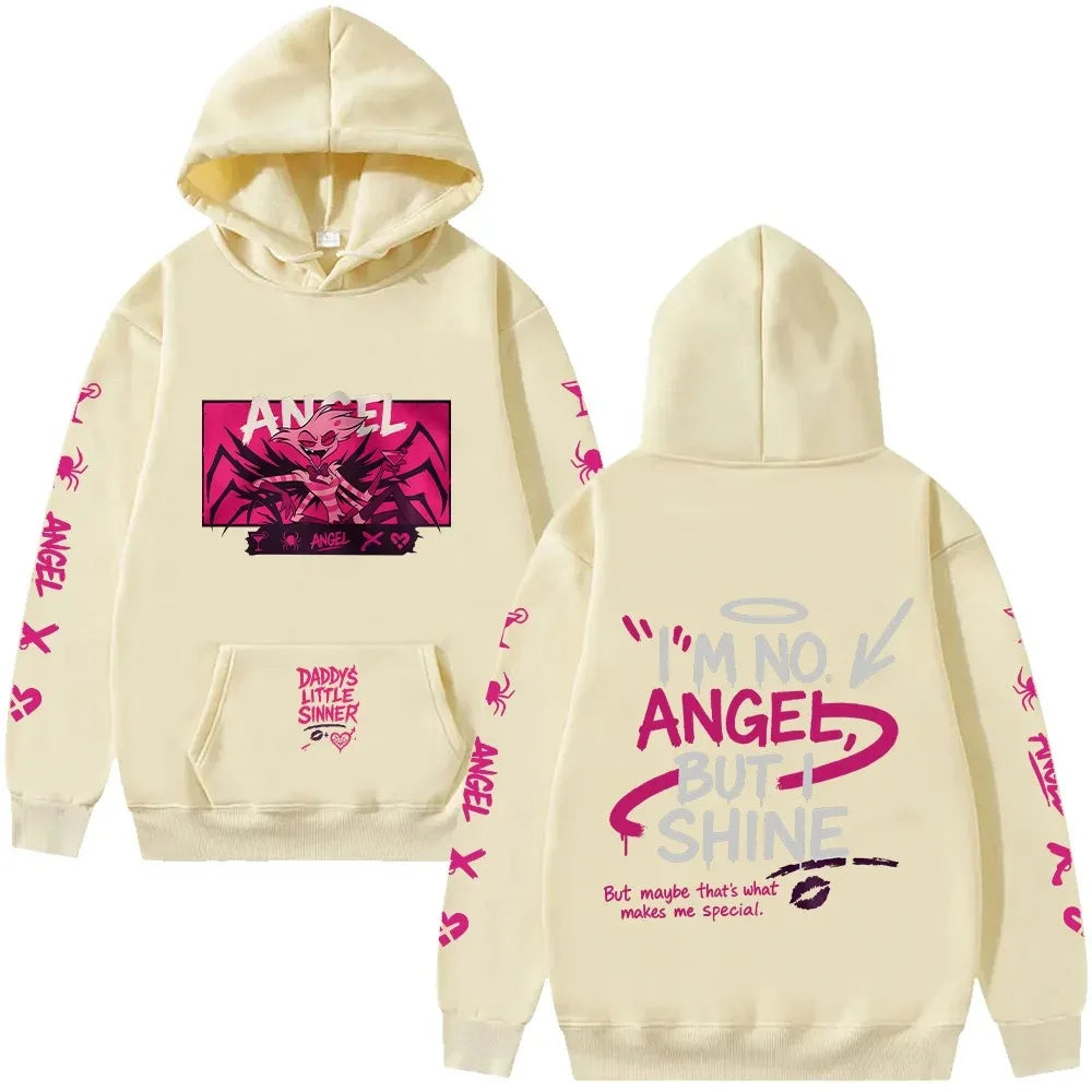Angel Dust Hoodie Hazbin Hotel Graphic Anime Pullovers Fleece Warm Demoncore Streetwear Cute Edgy Oversized Y2k Male Clothing