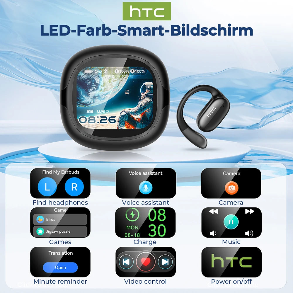 HTC Bluetooth Headset Surround Sound Hi-Fi Stereo Comfort Fit Lightweight Open Ear for Sport Running Wireless Earbuds NE58