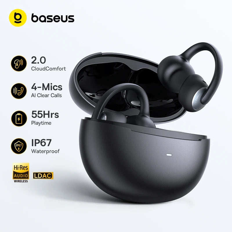 Baseus Bowie MC2 Open Ear Wireless Earbuds Bluetooth 6.0 Comfort Clip On Sport Earphone 4 Mic AI Clear Call Bass Boost Headphone